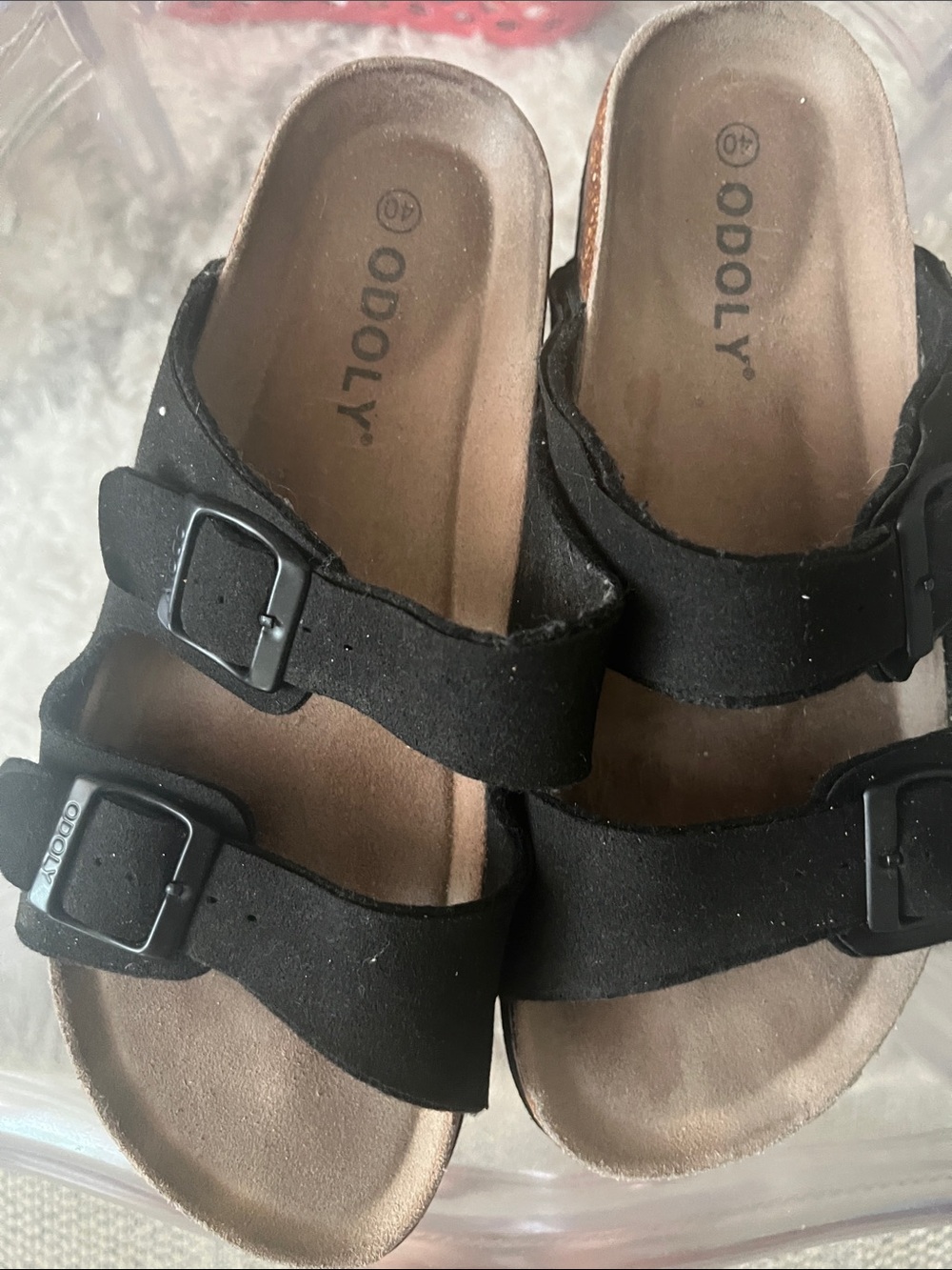 Women’s Black Double-Buckle Slide Sandals